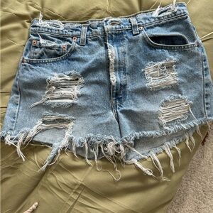90s Vintage Levis 505 Cut Off Denim Shorts Frayed Destroyed